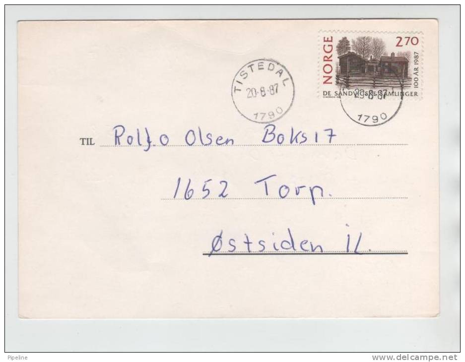 Norway Card Sent To Torp Tistedal 20-8-1987 - Briefe U. Dokumente