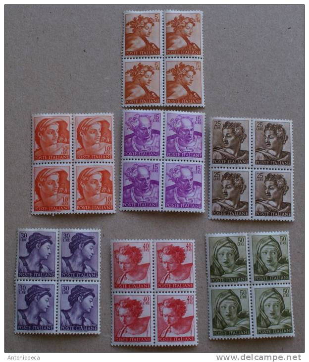 ITALIA 1961 - MICHELANGIOLESCA 7 BLOCKS MNH** - Blocks & Kleinbögen