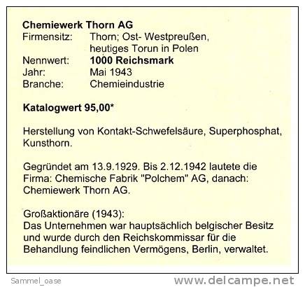 1943 Aktie Hist. Wertpapier , Chemiewerk Thorn AG  - 1000 Eintausend Reichsmark - Industrie