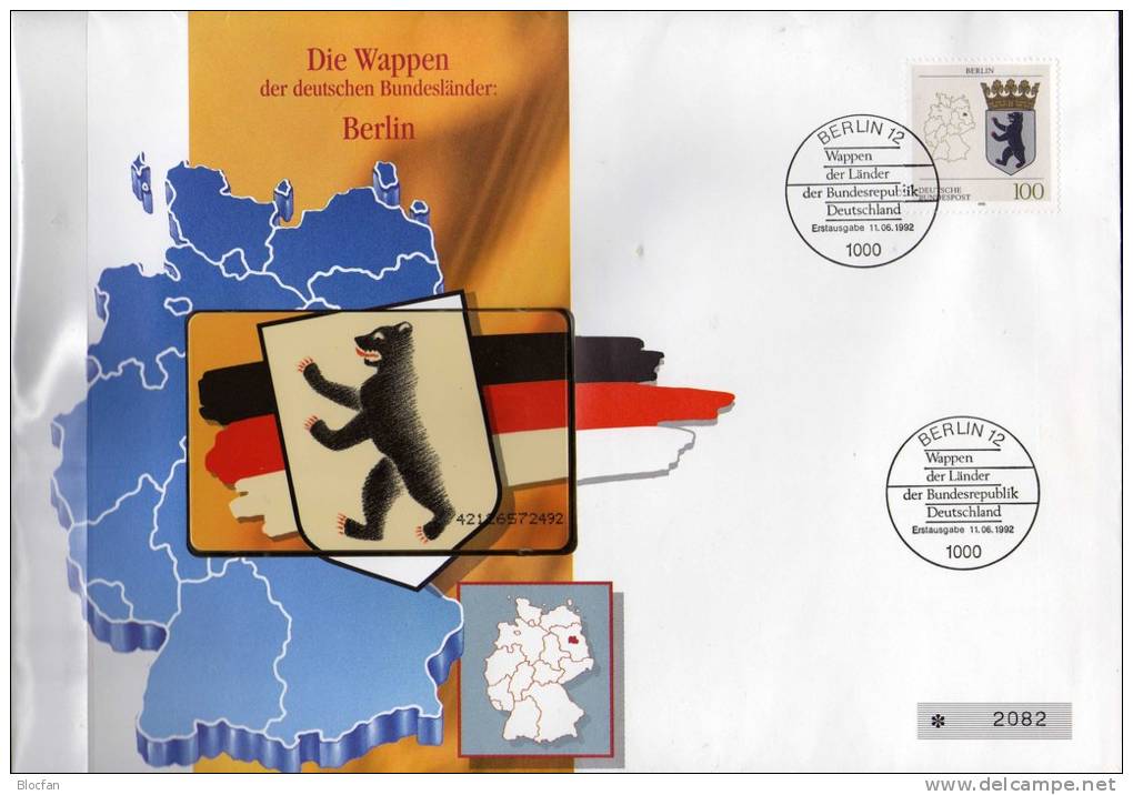 TK O 393/92 Wappen Hauptstadt Berlin ** 25€ Auf Brief Deutschland With Stamp # 1588 Tele-card Wap Cover Of Germany - O-Series: Kundenserie Vom Sammlerservice Ausgeschlossen