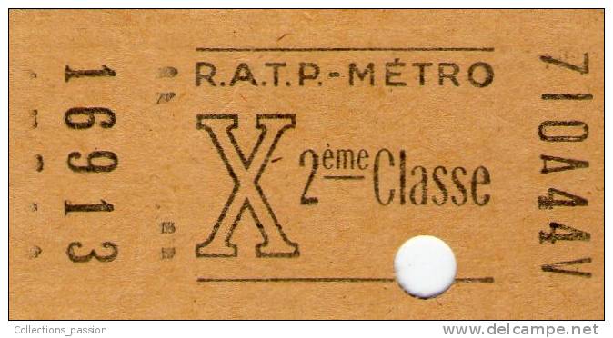 Ticket RATP - METRO , X , 2 éme Classe - Europe