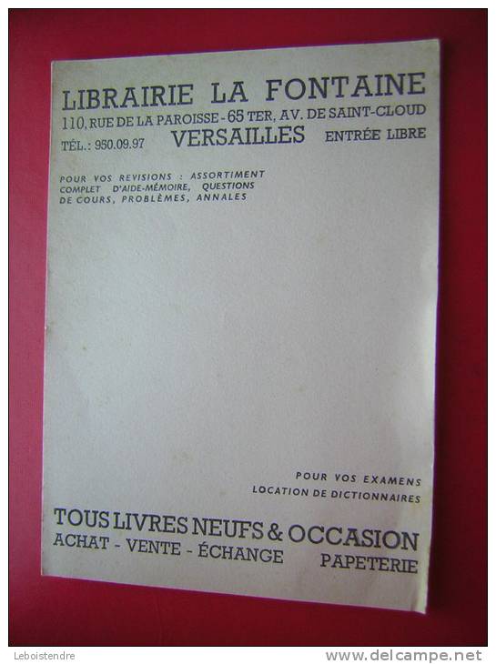 BUVARD  LIBRAIRIE LA FONTAINE 110 RUE DE LA PAROISSE 65 TER,AV. DE SAINT CLOUD  VERSAILLES  TOUS LIVRES NEUFS & OCCASION - Cartoleria