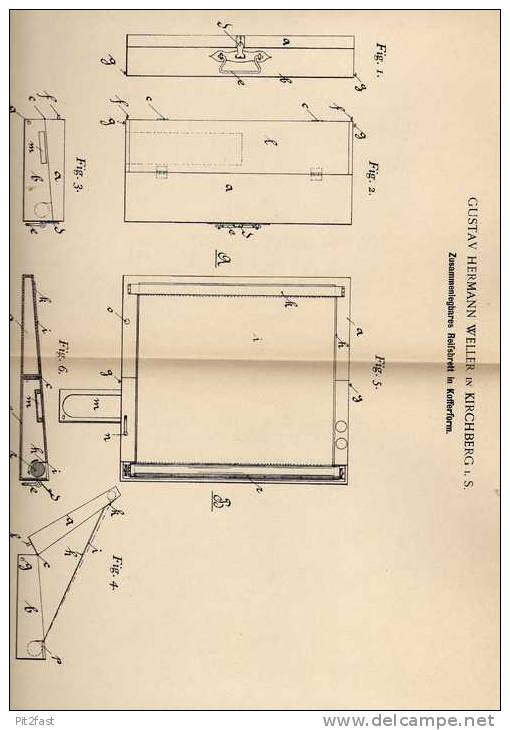 Original Patentschrift - G. Weller In Kirchberg I. S. , 1900, Reißbrett In Kofferform !!! - Architecture