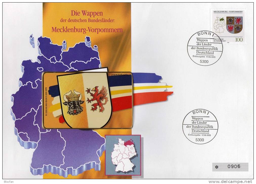 TK O 252/93 Wappen Mecklenburg-Vorpommern ** 25€ Auf Brief Deutschland With Stamp # 1661 Tele-card Wap Cover Of Germany - O-Serie : Serie Clienti Esclusi Dal Servizio Delle Collezioni