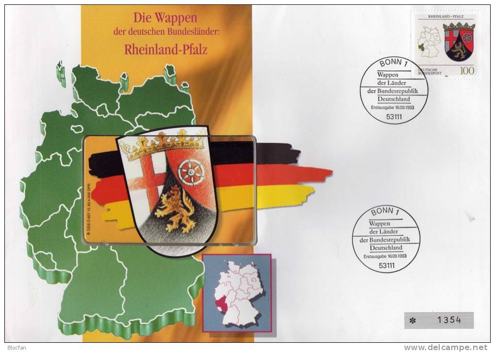 TK O 607/93 Wappen Burgen-Land Rheinland-Pfalz ** 25€ Brief Deutschland With Stamp # 1664 Tele-card Wap Cover Of Germany - O-Series : Customers Sets