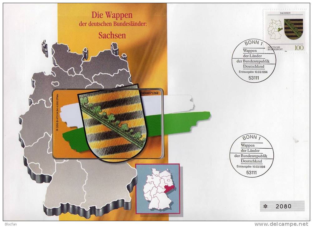 TK O 473/94 Wappen Sehenswertes Sachsen ** 25€ Auf Brief Deutschland With Stamp # 1713 Tele-card Wap Cover Of Germany - O-Serie : Serie Clienti Esclusi Dal Servizio Delle Collezioni