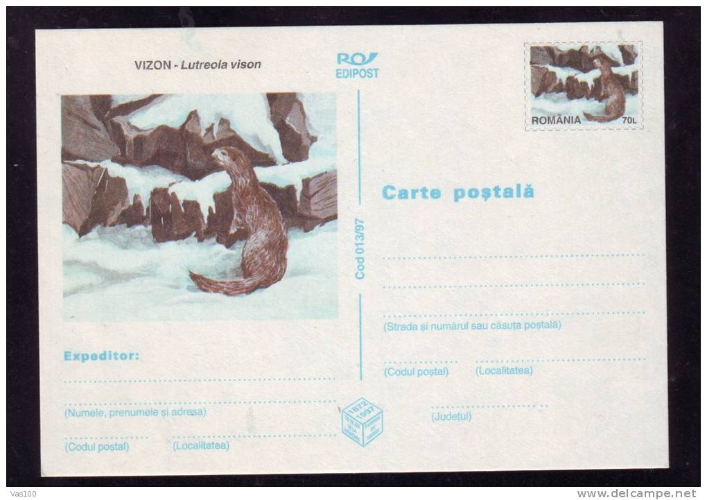 POLAR ANIMAL, 1997, CARD STATIONERY, ENTIER POSTAL, UNUSED, ROMANIA - Rodents