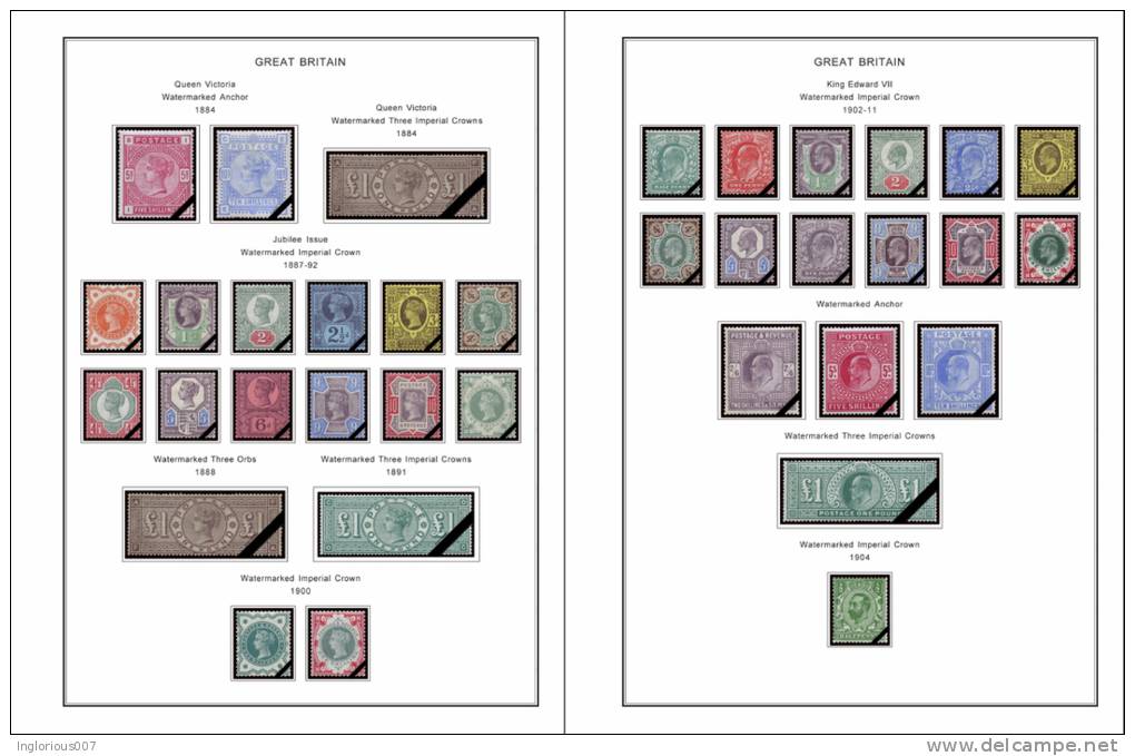 GREAT BRITAIN STAMP ALBUM PAGES 1840-2011 (343 Color Illustrated Pages) - English