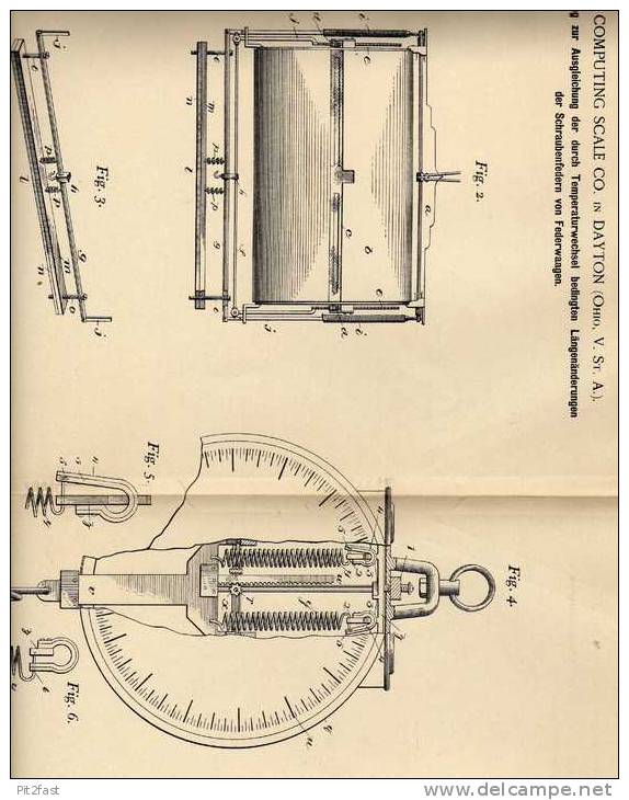 Original Patentschrift - Federwaage , Waage , 1900 , The Computing Co. In Dayton , Ohio , USA !!! - Telefonia