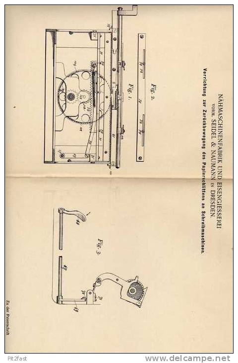 Original Patentschrift -  Nähmaschinenfabrik In Dresden , 1897 , Schlitten Für Schreibmaschine !!! - Máquinas