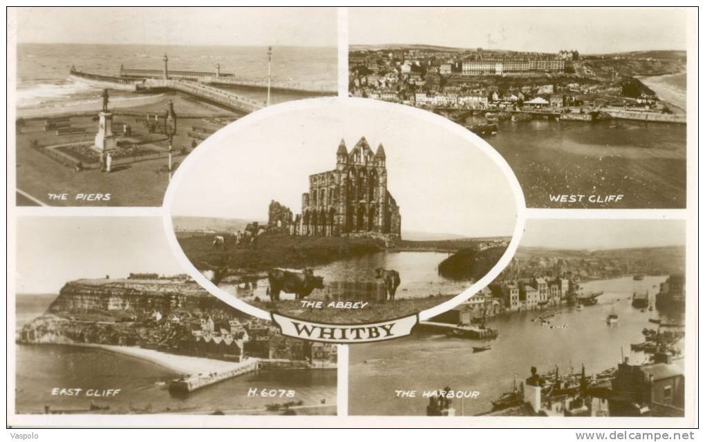 UNITED KINGDOM-WHITBY-REAL SEPIA PHOTOGRAF MULTI-WIEW POSTCARD-CIRCULATED-1949 - Whitby