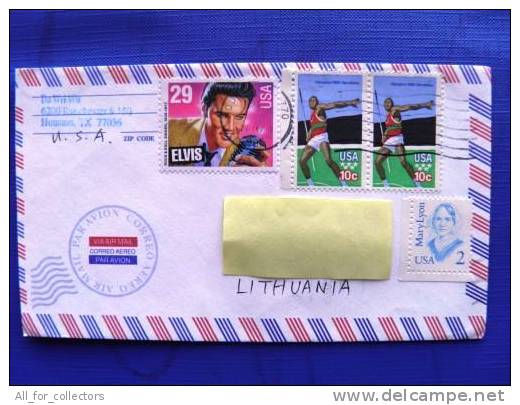 Cover Sent From USA To Lithuania On 1995, Elvis Presley, Sport, Olympics 1980 Decathlon, Javelin, Athletics, - Storia Postale