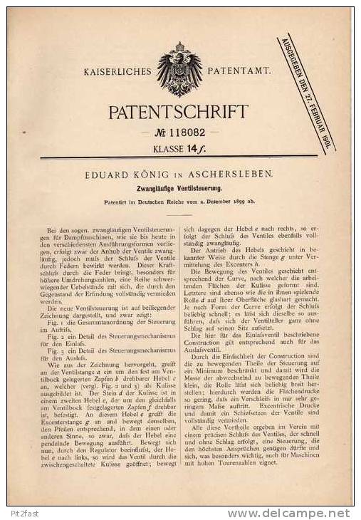 Original Patentschrift - E. König In Aschersleben , 1899 , Ventilsteuerung Für Dampfmaschine !!! - Machines