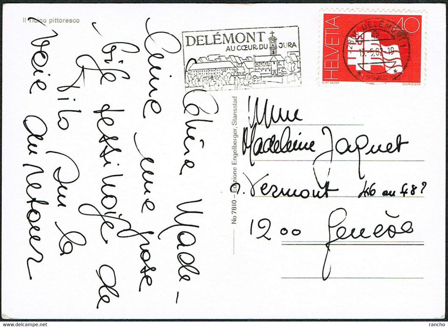 SUISSE CARTE POSTALE .13.5.1982 . DELEMONT . GENEVE . C/.S.B.K. Nr:664. Y&TELLIER Nr:1144. MICHEL Nr:1217. - Genève