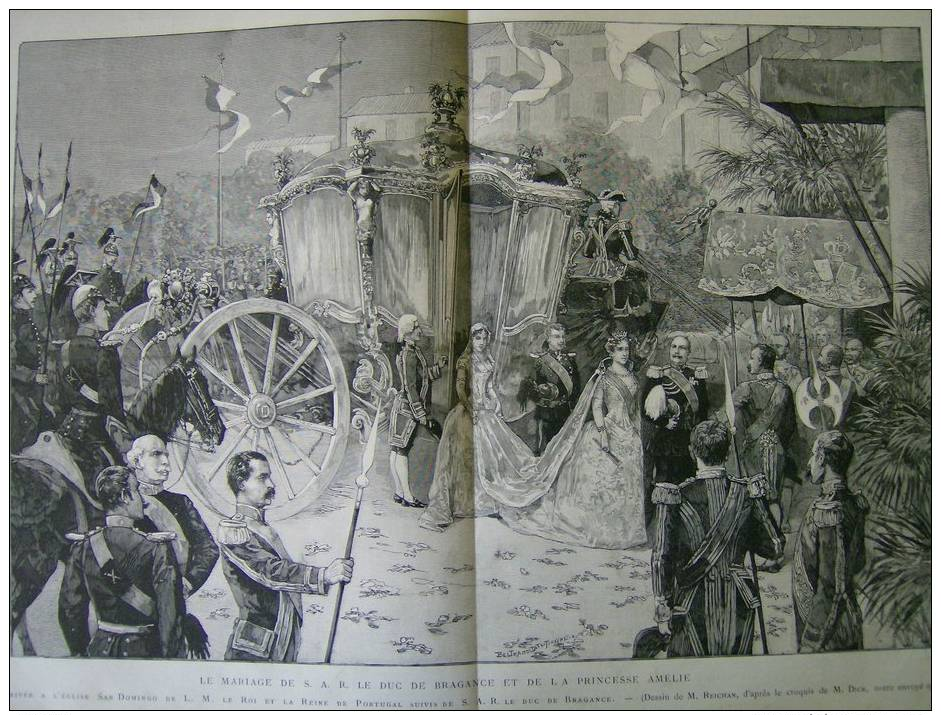 Portugal , Mariage Du Duc De Bragance Et Princesse Amélie , église San Domingo Gravure Dochy 1886 - Documents Historiques