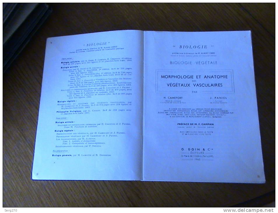 BIOLOGIE VEGETALE MORPHOLOGIE ET ANATOMIE DES VEGETAUX VASCULAIRE MEDICALE 1962 PREFACE DE M CAMPAN - 18+ Years Old