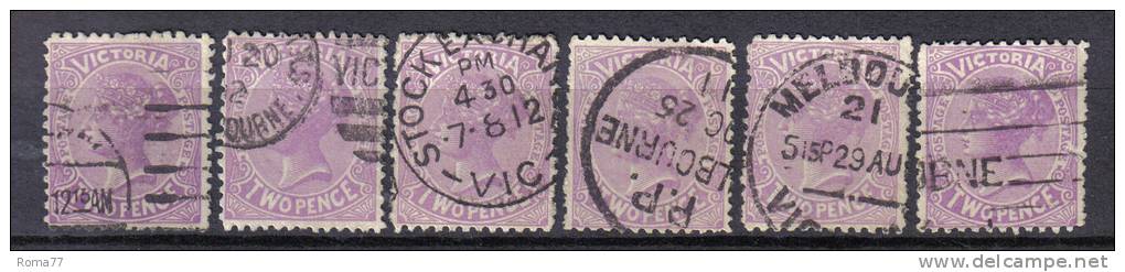 R79 - VICTORIA , 2 Pence : Sei Valori Con Differenti Annulli - Used Stamps