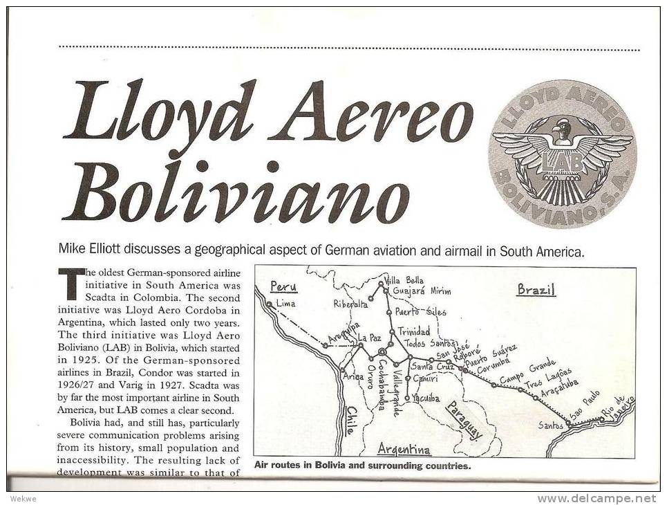 Bolivien.German Aviation Activities In South-Amerika. Special Feature On Lloyds Aero Belivian. (5 Pages) - Philatelie Und Postgeschichte