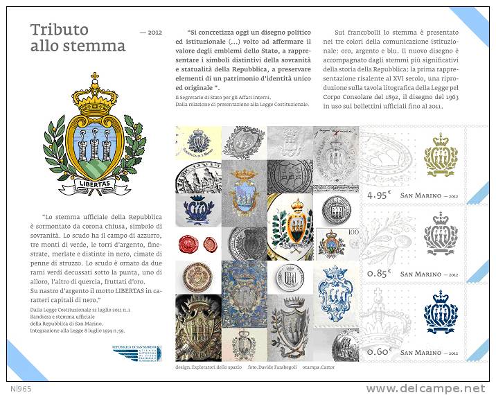 SAN MARINO - ANNO 2012 - BF TRIBUTO ALLO STEMMA  - NUOVI ** MNH - Neufs