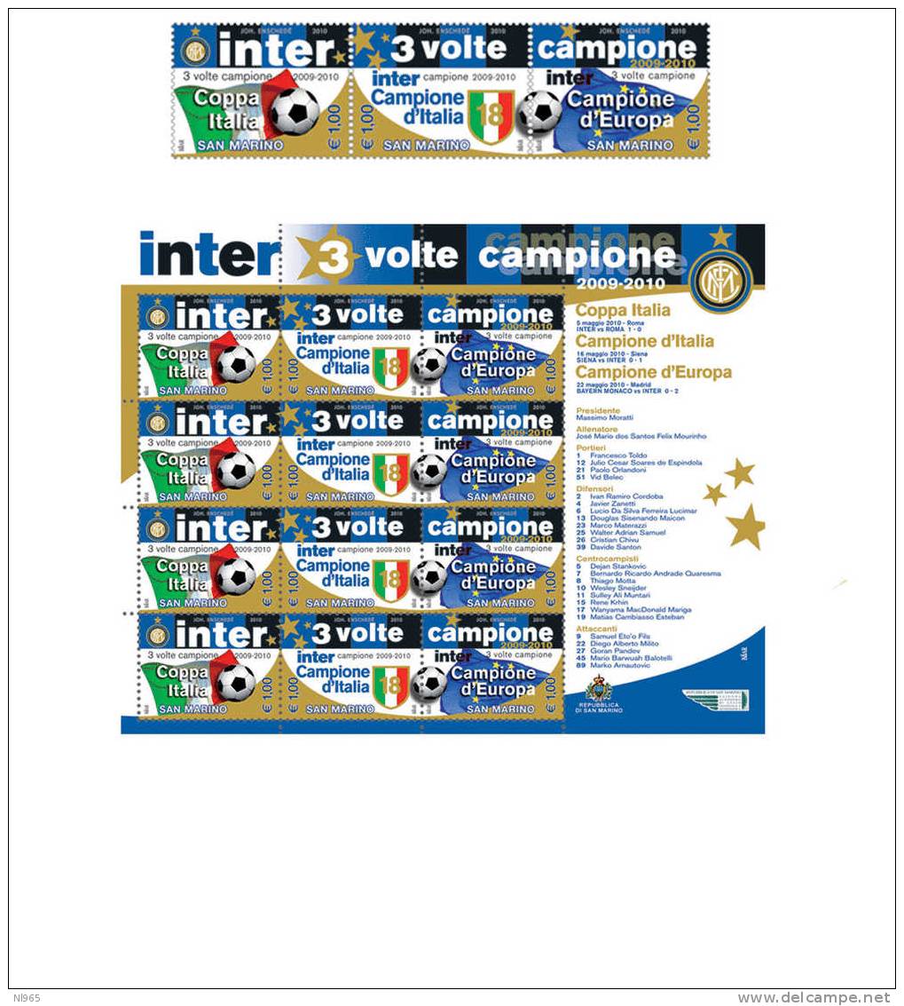 REPUBBLICA DI SAN MARINO - ANNO 2010 - CALCIO - INTER MINIFOGLIO - Unused Stamps