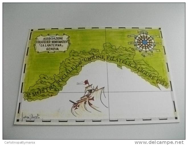 1° Mostra Sociale Dell'unione Filatelica Ligure  Associazione La Lanterna Genova  Illustrazione Assereto - Manifestations