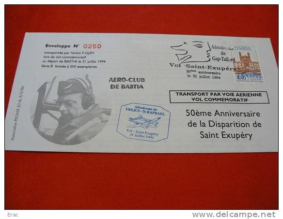 ENVELOPPE N°250 (SERIE LIMITEE A 500) - 50 Ans DISPARITION DE SAINT EXUPERY - 1994 - ASSOCIATION PEGASE - Avions