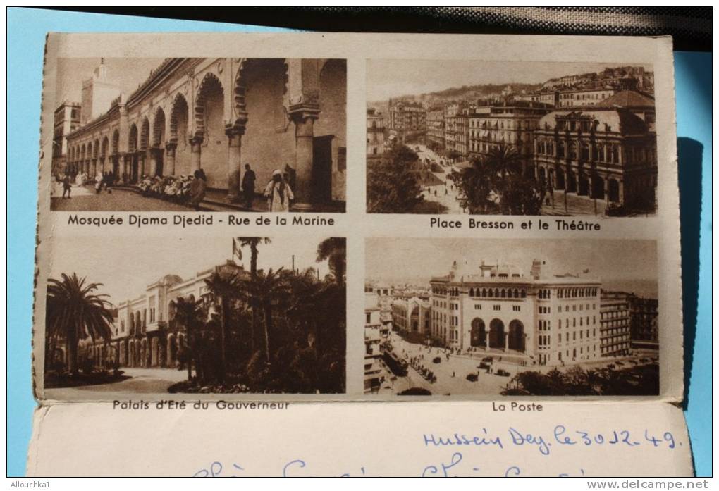 30/12/1949 lettre de Hussein-dey Alger + mini cartes postales multi vues pour Saint Didier au mont d´or Rhone 69