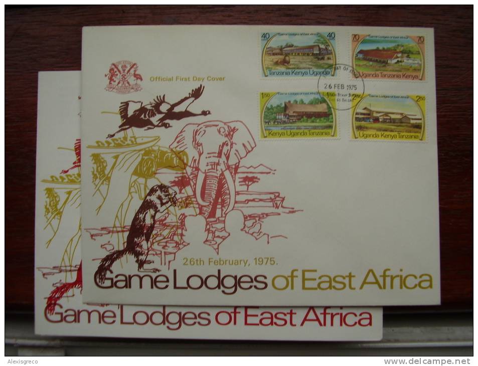 KUT 1975 EAST AFRICA GAME LODGES  Issue 4 Values To 2/50 On ILLUSTRATED OFFICIAL FDC. - Kenya, Ouganda & Tanzanie