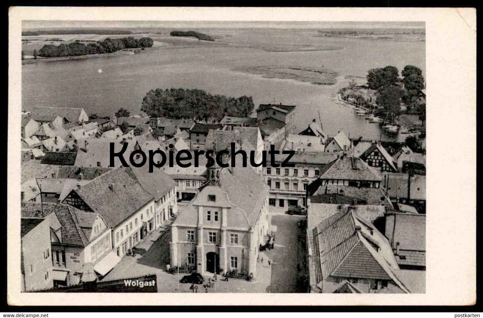 ALTE POSTKARTE WOLGAST VOGELSCHAU LUFTBILD PANORAMA Mecklenburg-Vorpommern 1956 Cpa Postcard Ansichtskarte AK - Wolgast