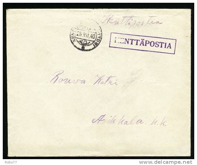 1940 Finland Cover.  Feldpost, Fieldpost, Military. Kenttäpostikonttori No 4, 28.VII.40. (Q08019) - Militari