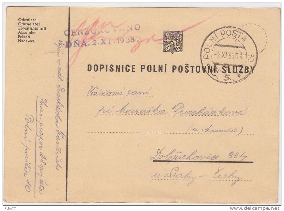 1938 Postal Card. Feldpost, Fieldpost, Military. Polni Posta 10, 2.XI.38. Mobilization. (Q62002) - Cartes Postales