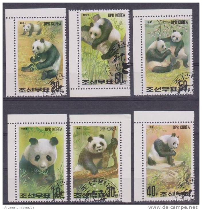 COREA DEL NORTE 6 SELLOS OSO PANDA  BEARS  S-239 - Bären