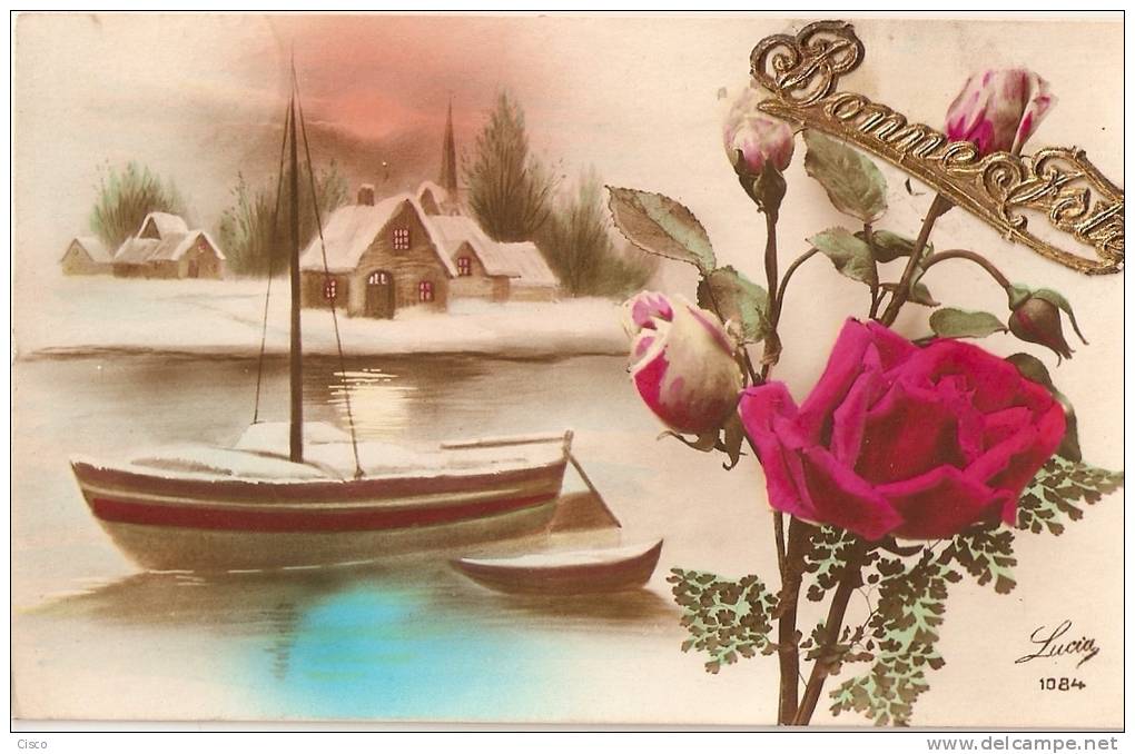 Fleurs :  Paysage D'hiver Village + Barque - Other & Unclassified