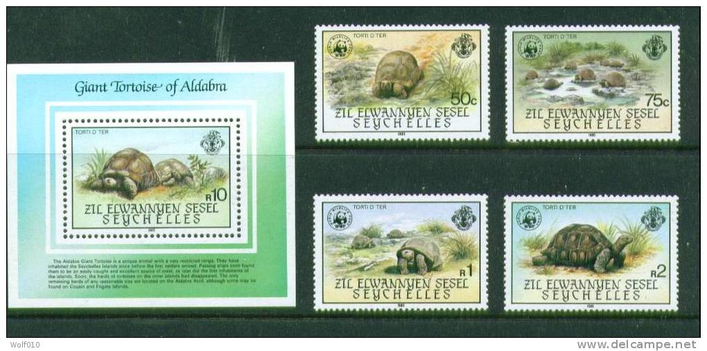 Seychelles. Zil Elwannyen Sesel. WWF. Giant Tortoise. MNH Set And SS. SCV = 69.00 - Turtles