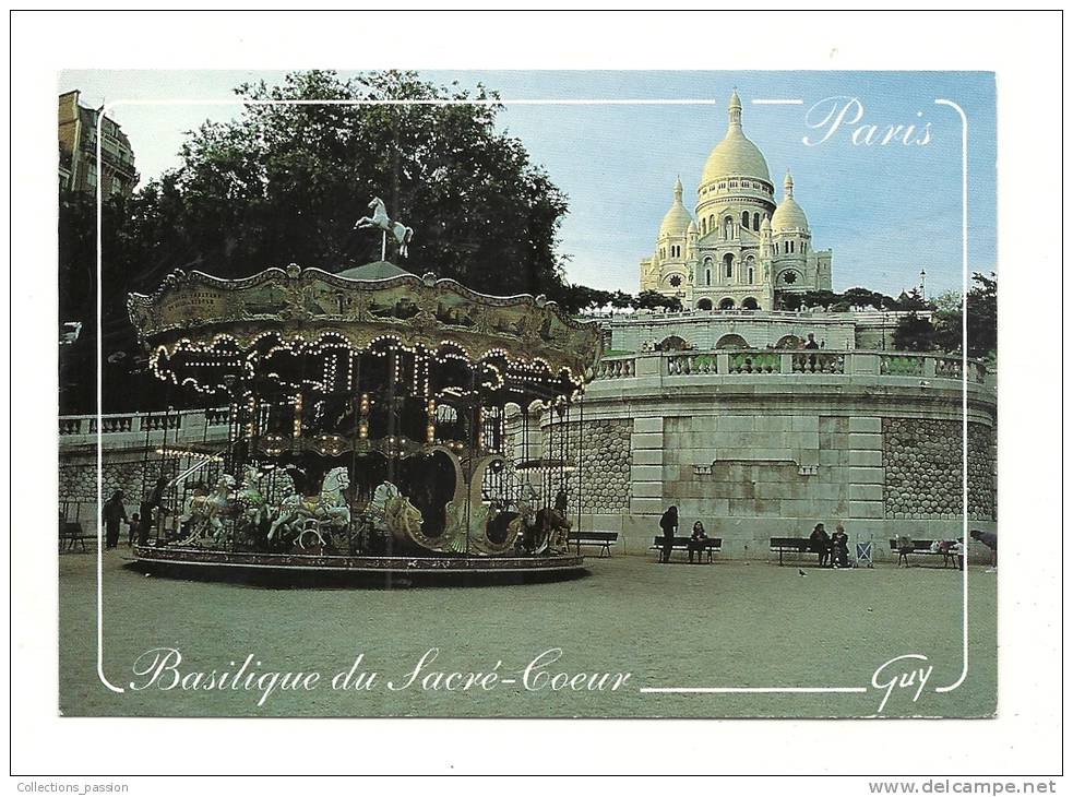 Cp, 75, Paris, La Basilique Du Sacré-Coeur, Le Square Willette, Voyagée 1994 - Sacré Coeur