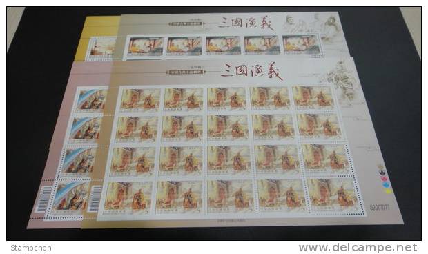 2010 3 Kingdoms Stamps Sheets Martial Army Arrow Wine Fruit Horse Fan Costume Barbarian Flag - Wines & Alcohols
