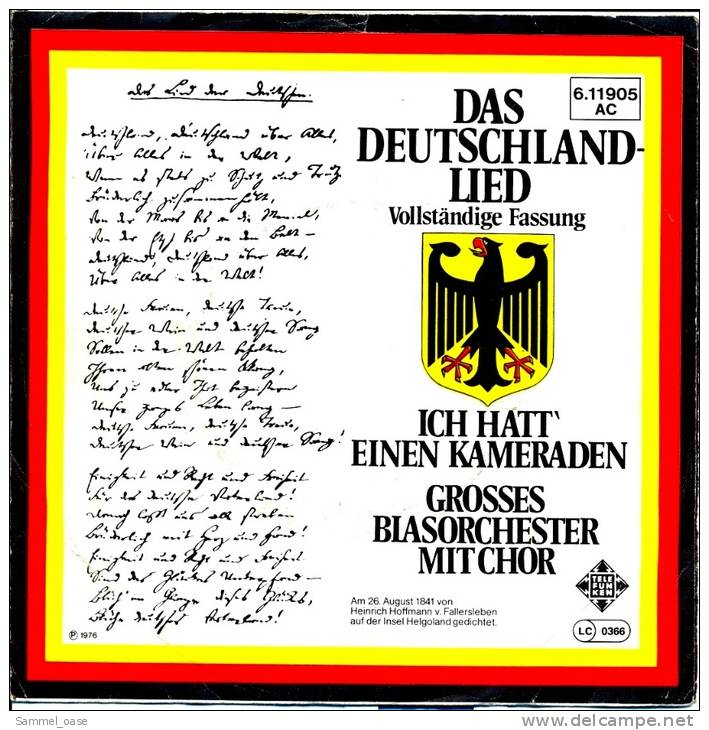 Single - Das Deutschland-Lied  , Großes Blasorchester Mit Chor  -  Vollständige Fassung - Instrumental