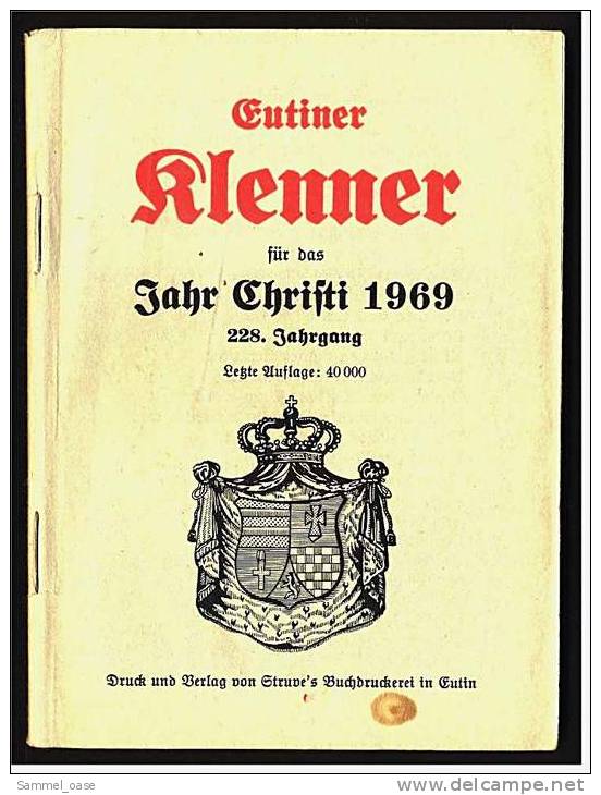 Eutiner Klenner Für Das Jahr Christi 1969 , Kalenderdarium Mit Mondauf- Und Untergangszeiten , Mondphasen - Calendriers
