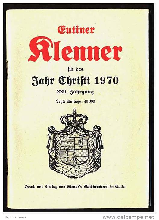 Eutiner Klenner Für Das Jahr Christi 1970 , Kalenderdarium Mit Mondauf- Und Untergangszeiten , Mondphasen - Calendars