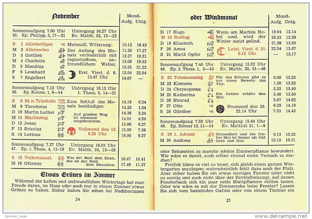 Eutiner Klenner Für Das Jahr Christi 1970 , Kalenderdarium Mit Mondauf- Und Untergangszeiten , Mondphasen - Calendars