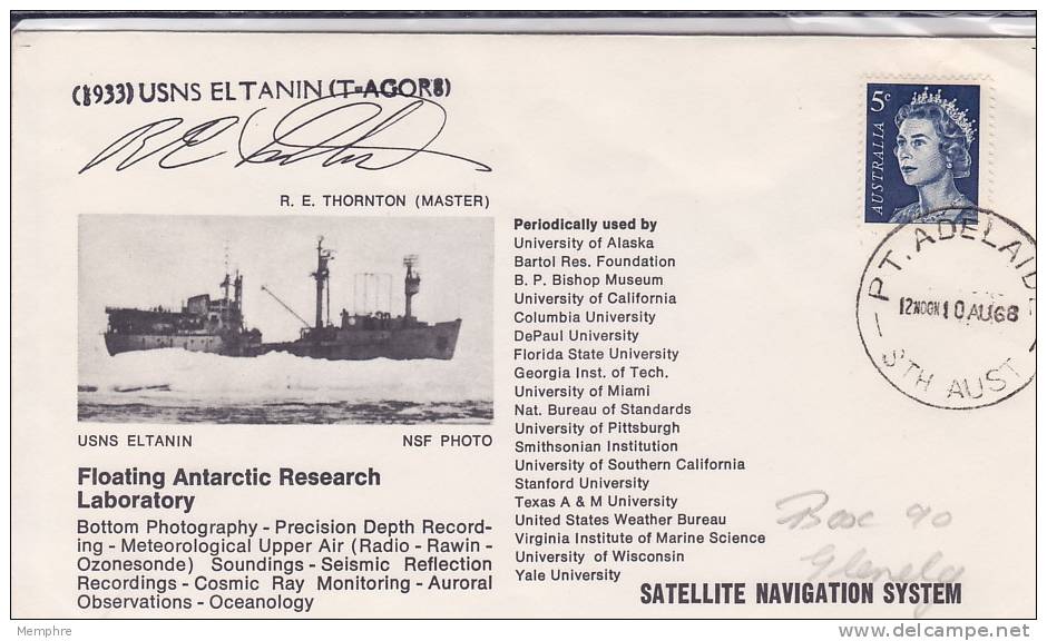 1968  Cover From USNS Eltanin (T-AGORS) Signed By Master - Covers & Documents