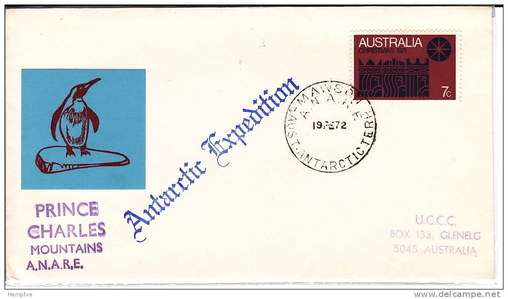 1972  Letter To Australia «Prince Charles Mountains A.N.A.R.E.» Cachet Mawson Base Cancel - Storia Postale