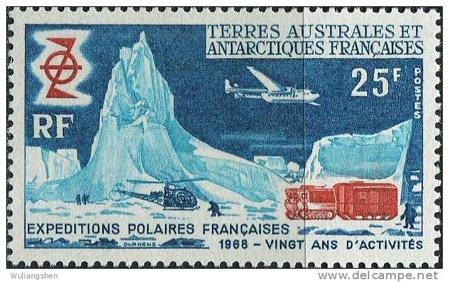 FN0499 TAAF 1969 Antarctic Research Aircraft Glacier 1v MLH - Oblitérés