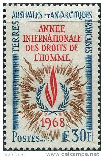 FN0503 TAAF 1968 International Year Of Human Rights 1v MLH - Usati