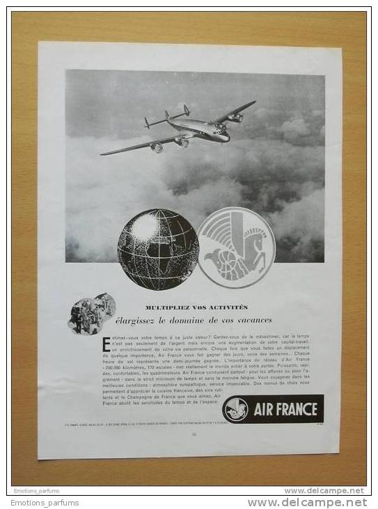 Pub Papier 1950  Voyage Avion Aviation Compagnie Aerienne AIR FRANCE Dos Refrigerateur MORGE - Advertising