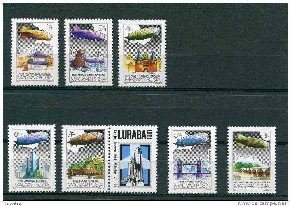 Magyar Posta 1981.Hungary.Luraba 1981.7v.MNH**Zeppelin.Transport.Airship.Dirigeable.Dirigibile.Walrus.Morse.Architecture - Zeppelin