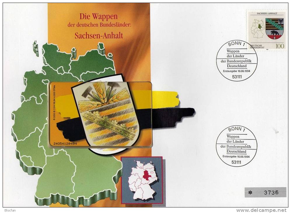 TK O 1124/94 Wappen Historisches Sachsen-Anhalt ** 25€ Brief Deutschland With Stamp #1714 Tele-card Wap Cover Of Germany - O-Series : Séries Client