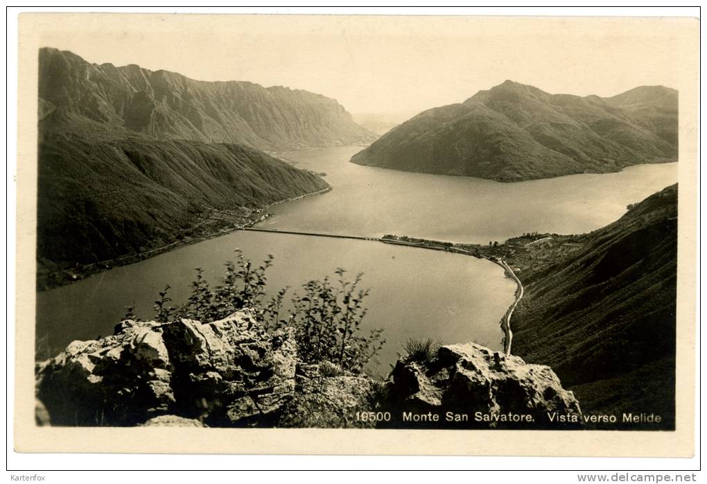 Monte San Salvatore_2, Vista Verso Melide,Luganersee, Boote, Ca. 1930 - Melide