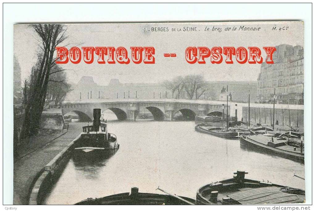 PENICHES à QUAI - Berges De La Seine à Paris - Remorqueur - Batellerie Marinier Peniche - Publicité Lait D'Appenzell - Hausboote