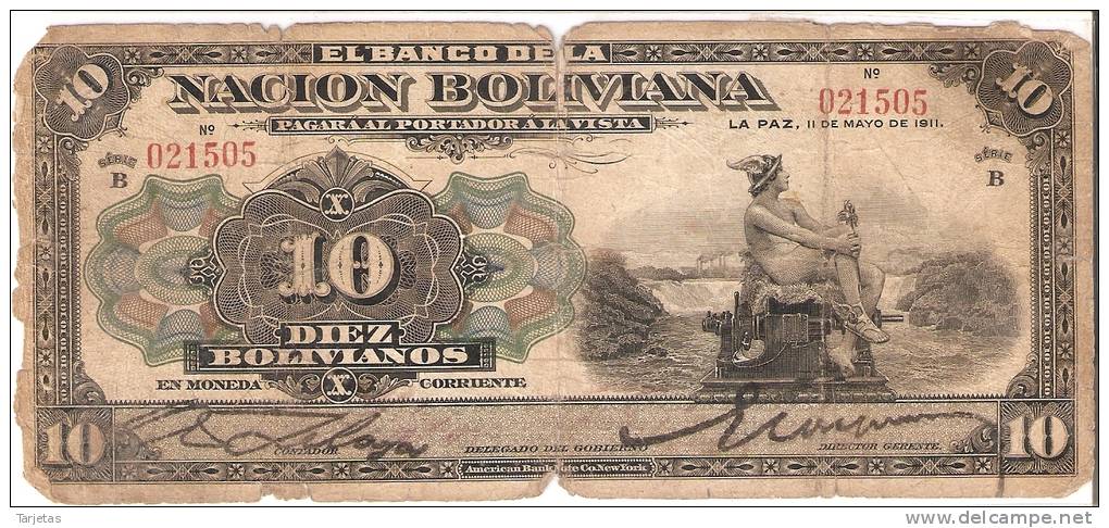 BILLETE DE BOLIVIA DE 10 PESOS BOLIVIANOS DEL AÑO 1911 (RARO)  (BANKNOTE) - Bolivië